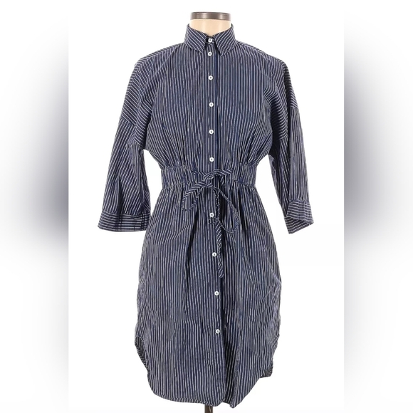 ZARA Preppy Shirt Dress long sleeve drawstring waist striped Size Medium - Picture 14 of 15